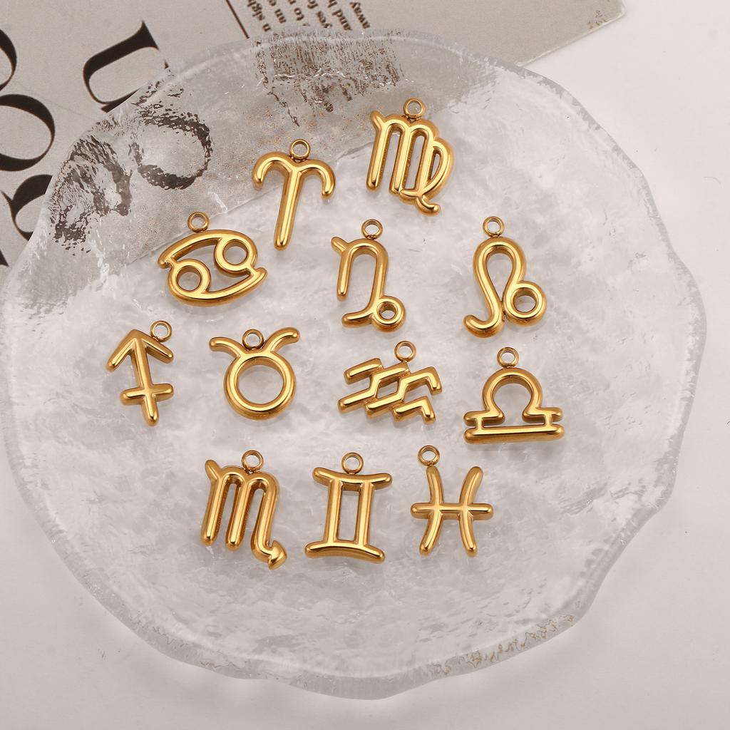 3Pcs Zodiac Charms 18K Gold-Plated Stainless Steel Twelve Constellation Pendants DIY Jewelry Making