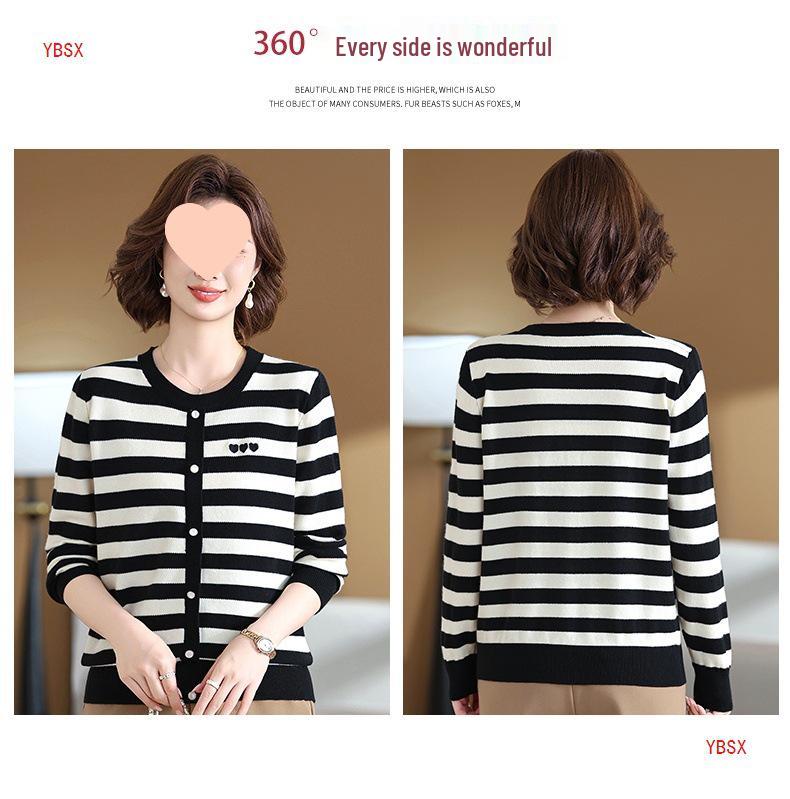Mom's 2025 Autumn Striped Long-Sleeve Knit Sweater for Middle-Aged & Elderly Women
