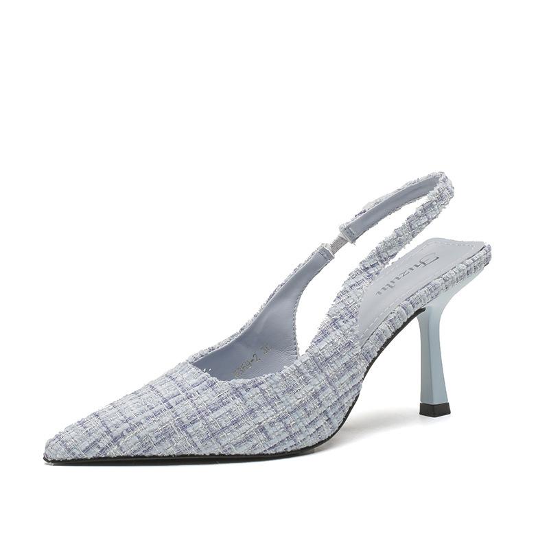 High-End Small Fragrant Style, feiner Absatz, spitze Zehenpartie, hochhackige Sandalen, Damen neue Sommermodelle, leere Tasche Kopf mit Rock Einzelne Schuhe