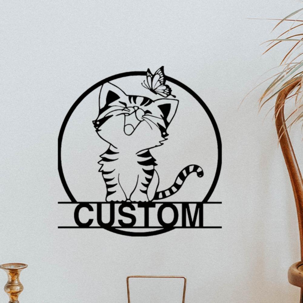 Unique Personalized Metal Wall Art Kitten Pattern Rustic Home Decor Outdoor Gift