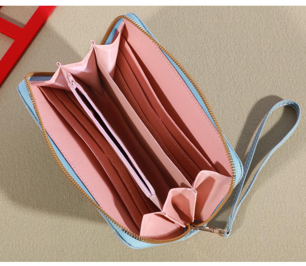 New Korean-style cute pu long coin purse, large-capacity ladies' multi-kara chain hand-held phone bag