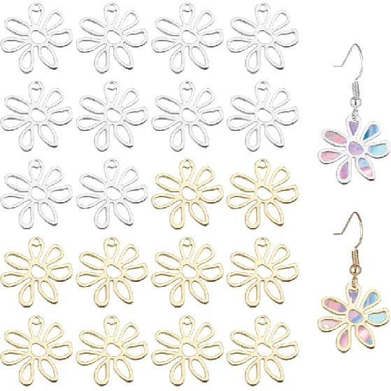 CHGCRAFT Hollow Flower Charms Open Back Bezel Pendants Alloy Hollow Flower Frame Charms Blank Hollow Pendant for Earrings Bracelets Necklaces Jewelry 0.92 inches