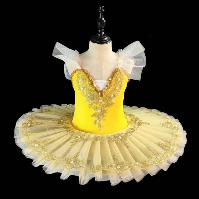 

Детская балетная пачка на бретельках из тюля - Костюм для выступления на танце маленьких лебедей 120 cm жёлтый