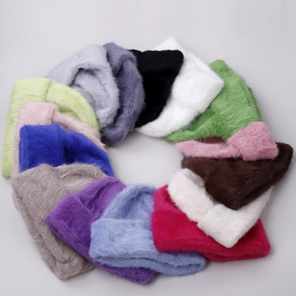 Rabbit hair Beanies hat for women autumn and winter plush cute head cap cold resistant warm furry hat