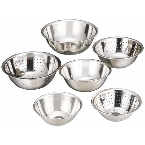 Wahei Freiz Stainless Steel Bowl & Perforated Colander E Set (Plonge II Bowl 15, 18, 20cm, Colander 15, 18, 20cm) MG-0324 Plonge II (6 Patterns)