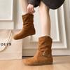 Retro short boots women's autumn new short tube pleated piled boots inner heightening Martin boots