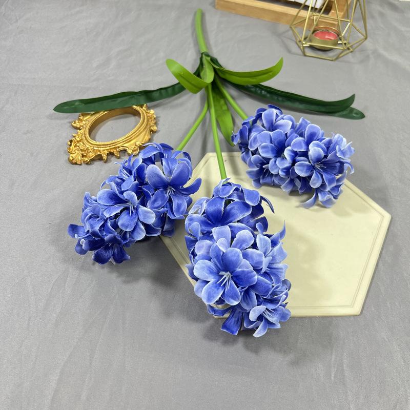 5pcs  Artificial Hyacinth Orientalis Flower Branch with Green Leaves Three Forks Hyacinth