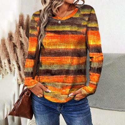 Herbst Baumwolle Damen T-Shirt Langarm Pullover Streifendruck Damen Übergröße Kleidung Street Casual O-Ausschnitt T-Shirts Tops