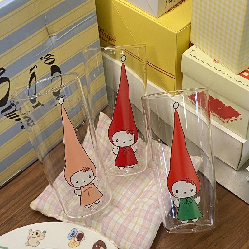 Creative Cartoon Hand-Painted Kt Cat High Borosilicate Glass Cute Pointed Hat Kitten Water Cup Juice Cup High Temperature Resistance