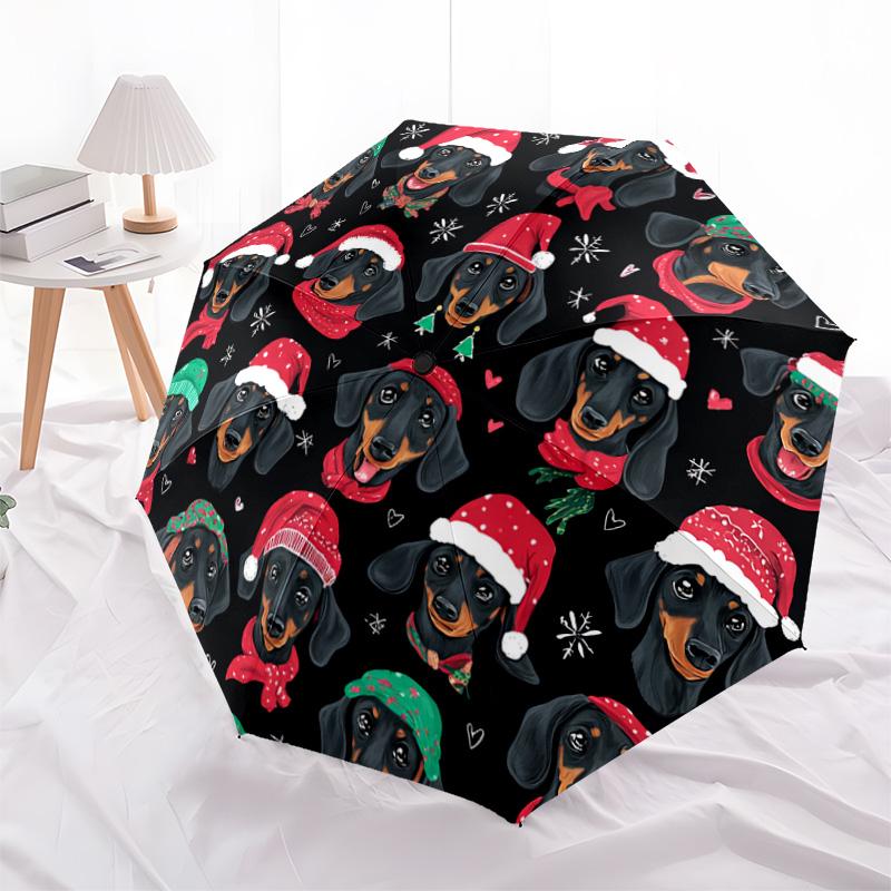 1 Stück Automatischer Faltregenschirm - Dackel-Muster, Tragbares & Faltbares Design mit 8 Speichen, Weihnachts-Geburtstagsgeschenke