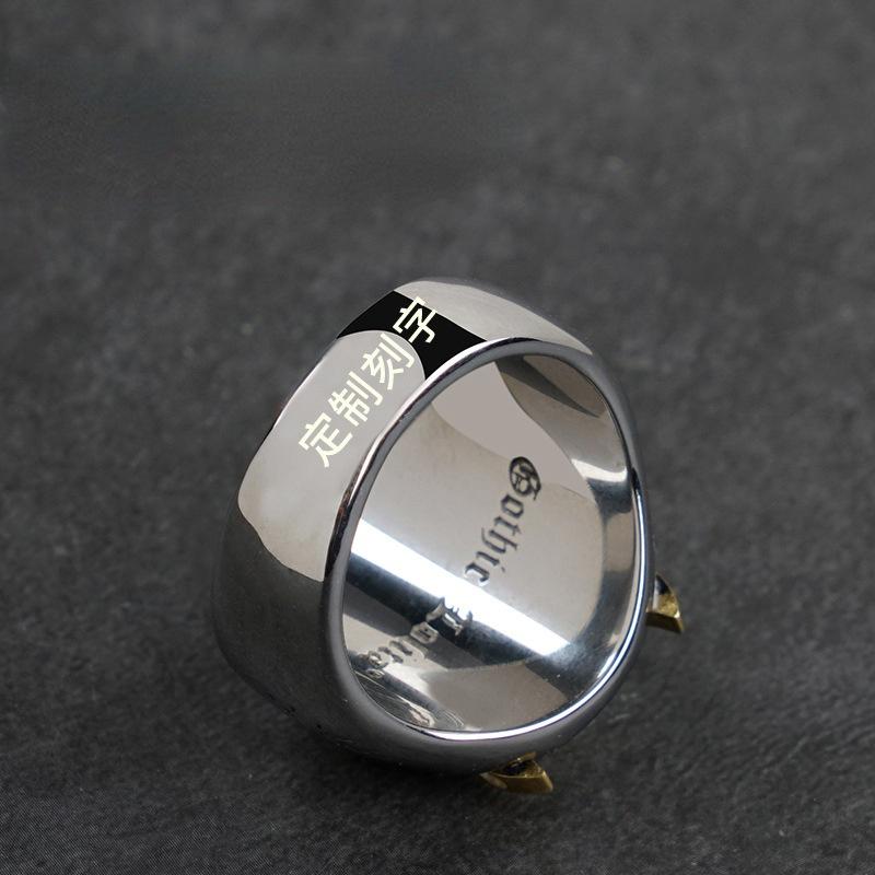 Gothic Lolita Viking Wolf Head Index Finger Ring Titanium Steel Trendy Men's Single Tail Ring Domineering Retro Hip Hop Personality Give Gift Ring Box