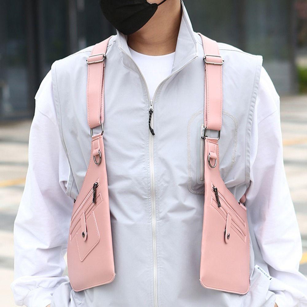 Adjustable Shoulder Straps Vest Bag PU Leather Mobile Phone Chest Bag  Running Use