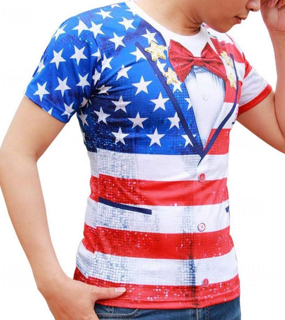 American USA Style Funny 3D Print Costume National Flag Star Spangled Banner Cosplay Joke Goods [Honesty Mouth] T-Shirt Men's (XXL)