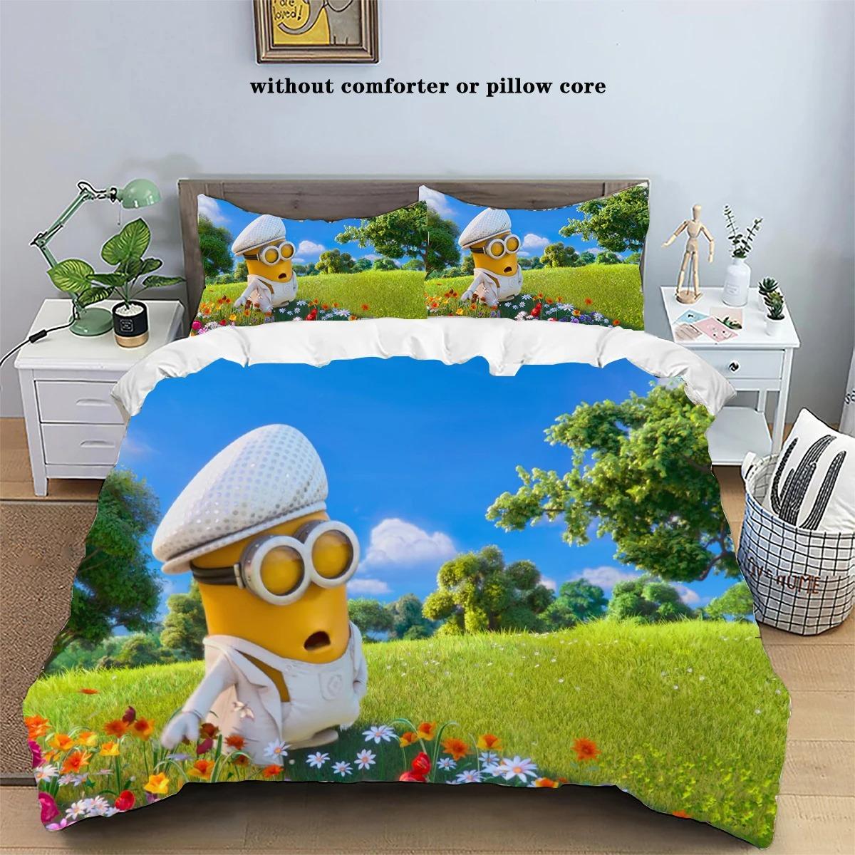 2026 3D Hot Digital Minions Print Anime Print Duvet Cover and Pillowcases Cartoon Cute Bedding Set for Girl Boy Bedroom Decor 135x200cm