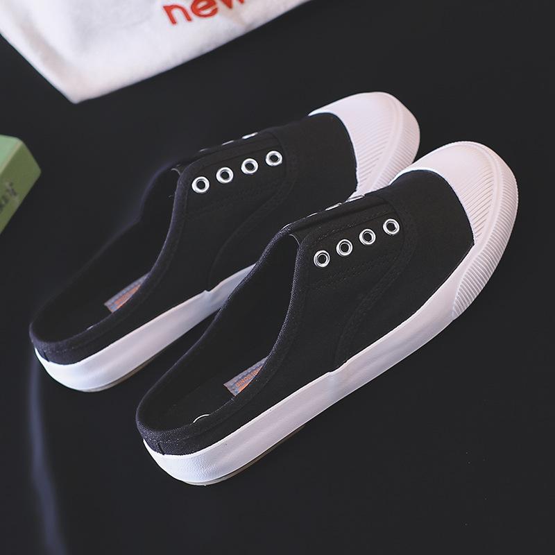 Fashion Women's Backless Slip-On Canvas Shoes White Breathable Flat Comfort Casual Slides Autumn Students Daily Walking Designer Shoes