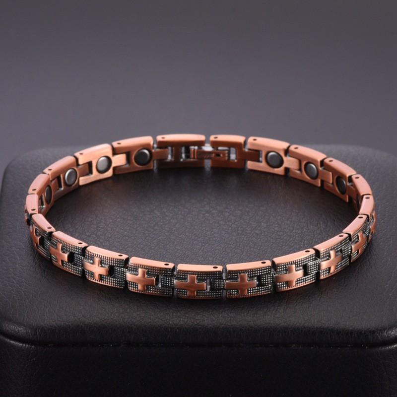 Mens Vintage Copper Cross Bracelet 99.9% Pure Magnetic Therapy Hand Chain Geometric Design