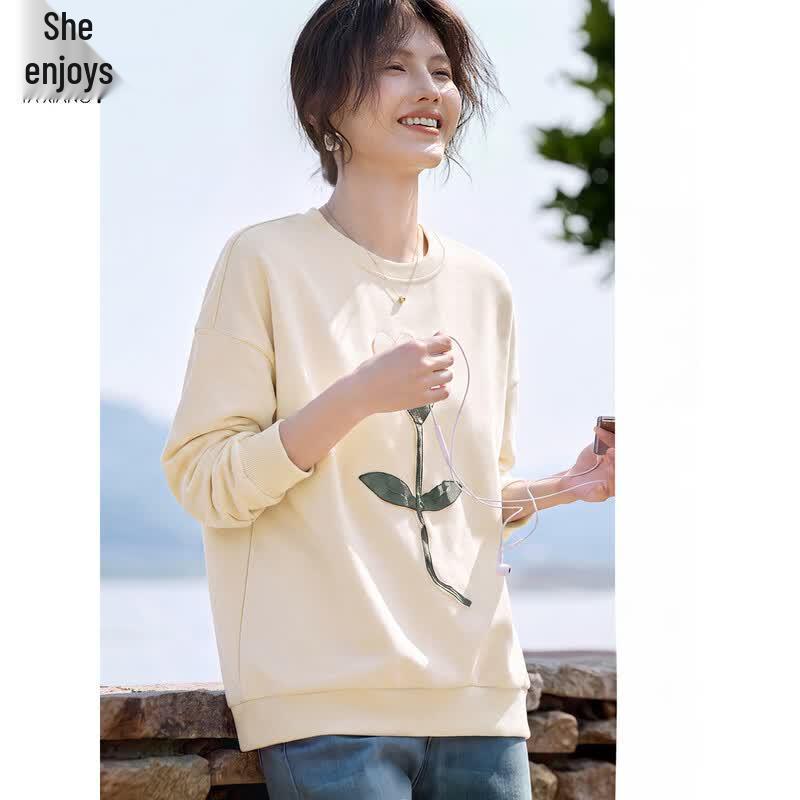 Women's Tulip Embroidered Round Neck Sweatshirt
