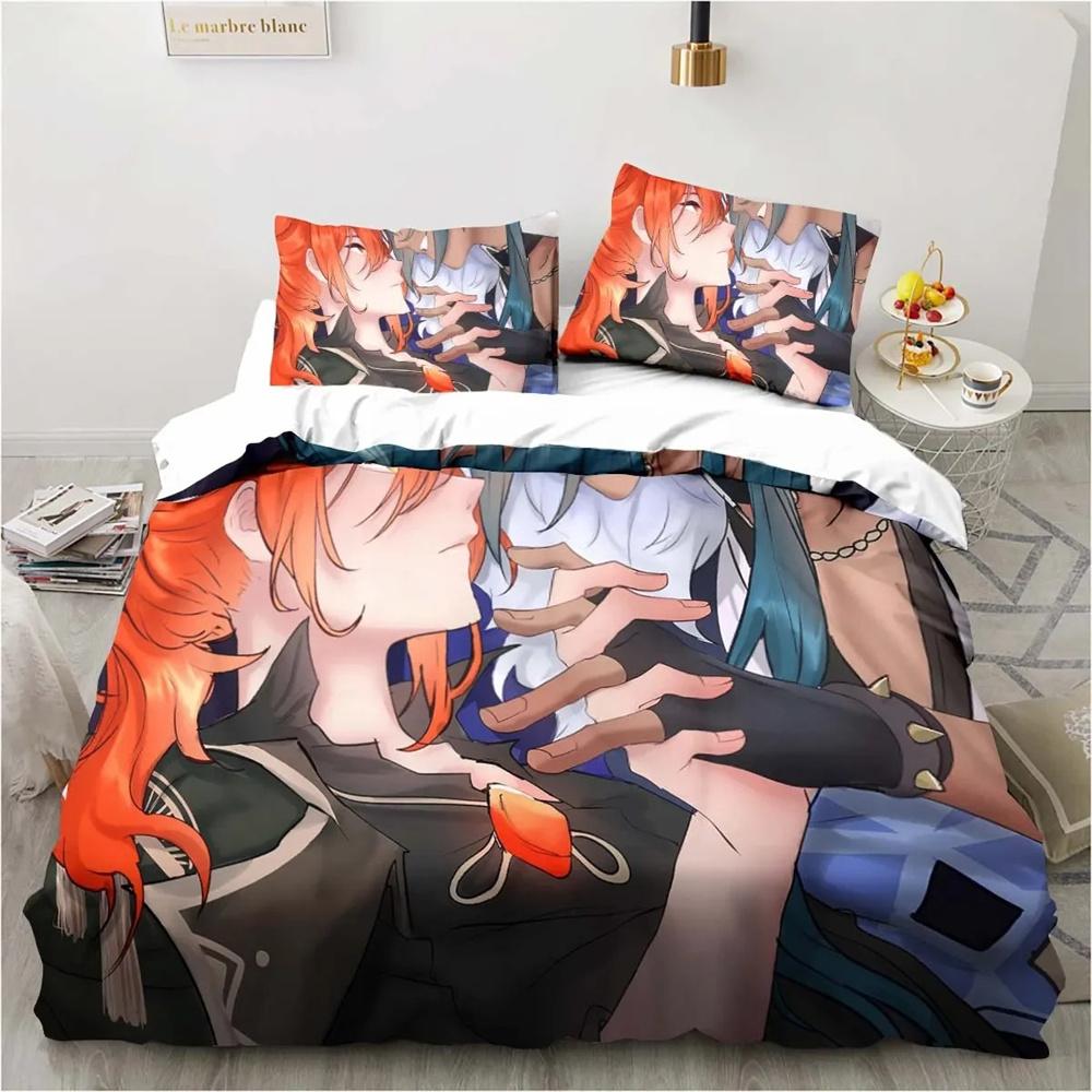 Cartoon Anime Genshin Impact Game Bedding Set for Bedroom Bedspreads for Bed Linen Comefortable Duvet Cover Quilt and Pillowcase