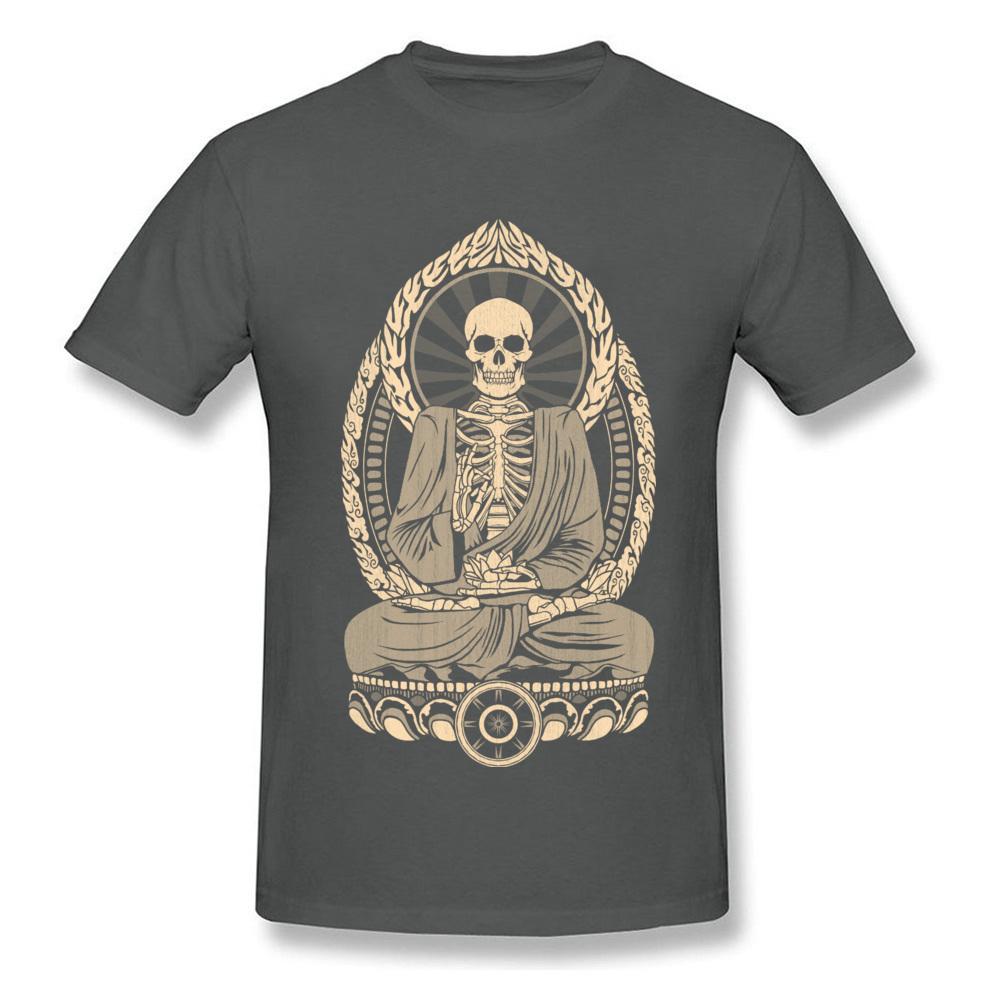 Starving Buddha Skeleton T-shirt Print Men T Shirt Aged Skull Tshirt Unique Design Adult Clothing Black Tops Cotton Tees