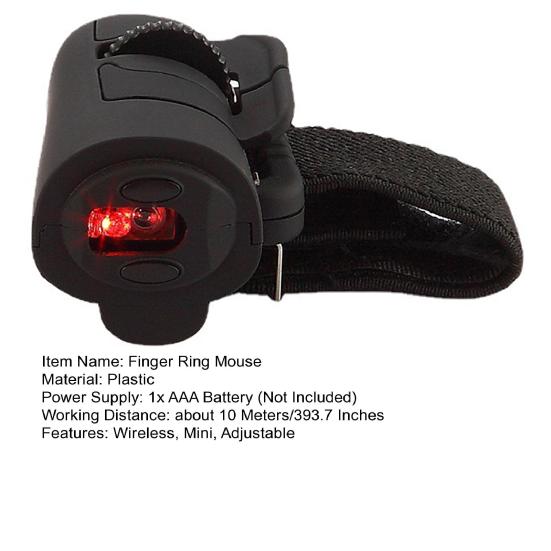 2.4GHz Wireless Finger Ring Mouse 1200 DPI Battery Powered Adjustable Strap Ergonomic Mini PC