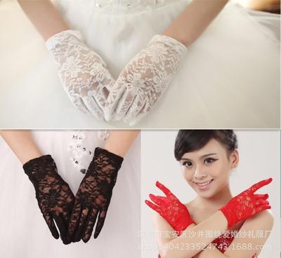 Lace Bridal Full-Finger Gloves - Wedding Dress Accessories In White/Red/Black