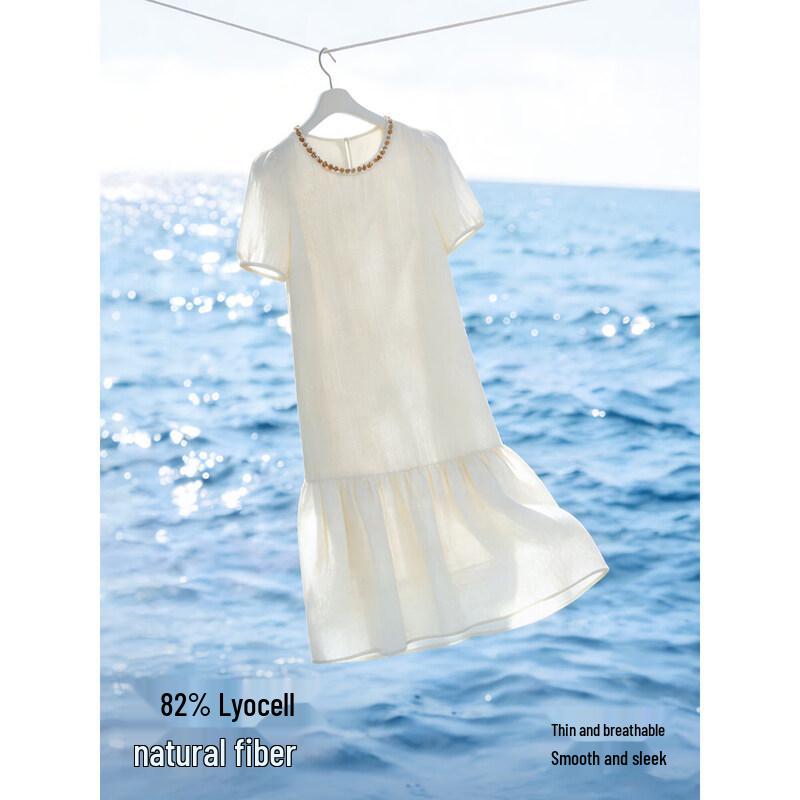 Elegant Shell Sequin Lyocell A-Line Midi Dress