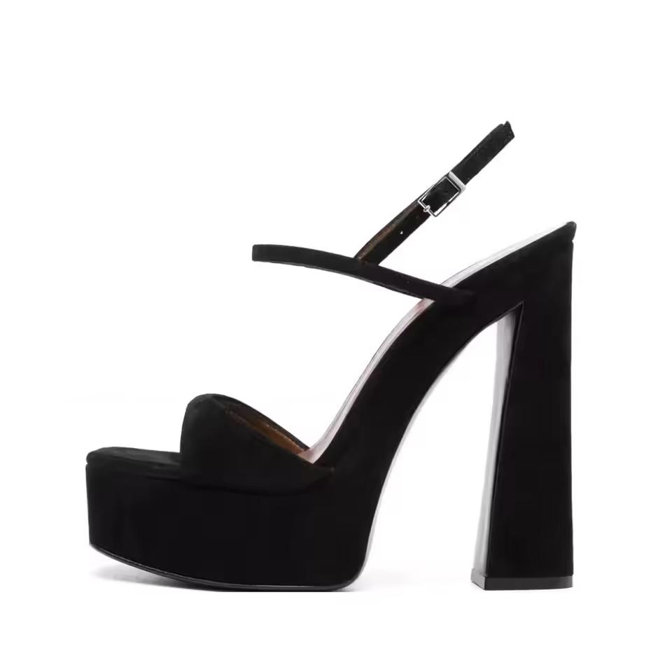Damen Ultra-hochhackige Dickhackige Wasserdichte Plateau Sandalen mit eckiger Spitze aus Satin mit Ein-Wort-Schnalle