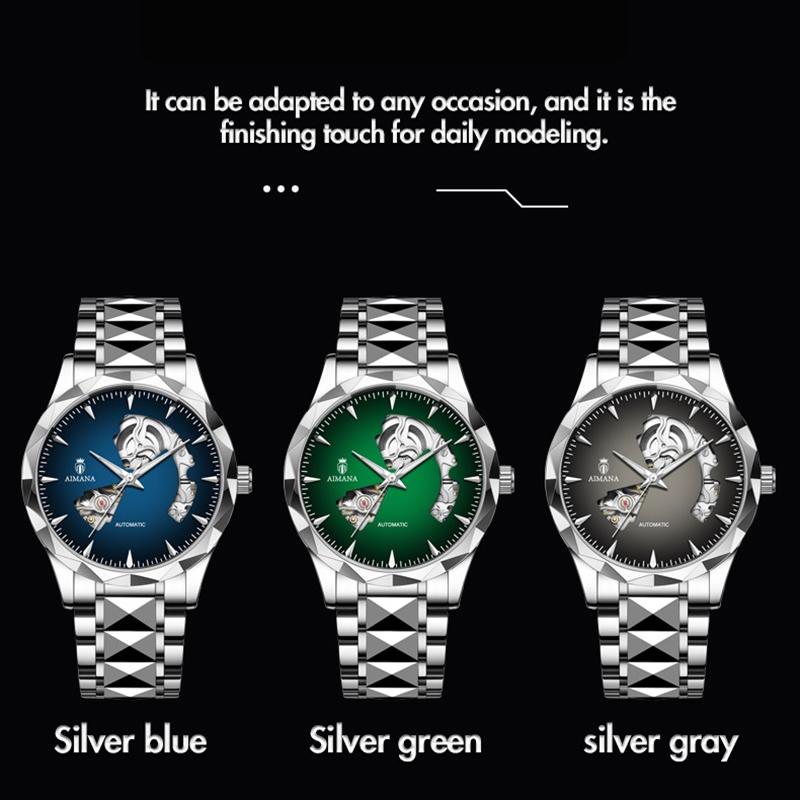 Men Business Automatic Mechanical Wrist Watch Hollow Skeleton Dial Steel Band Watch Luminous Hands Waterproof
