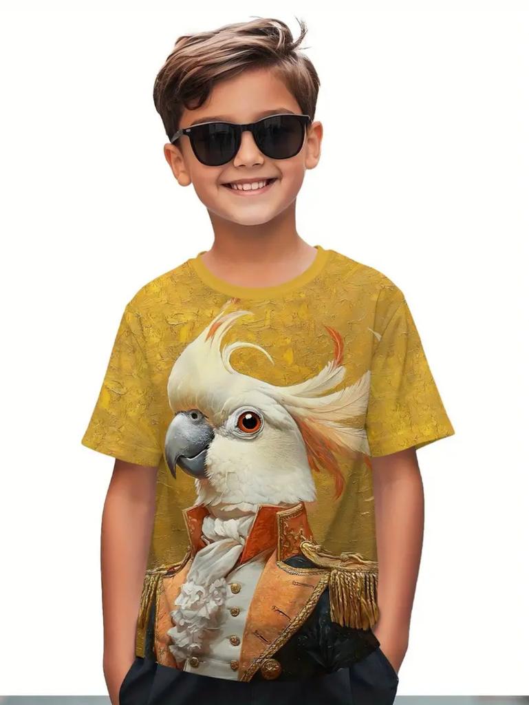 Kids' Tropical Macaw Parrots Beach Print Short Sleeve T-Shirt Summer Animal Graphic Tee