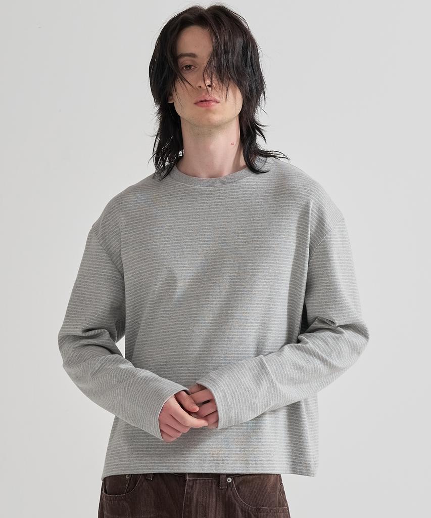 JUAN HOMME Crop Fit Striped Cotton Long Sleeve (Grey)