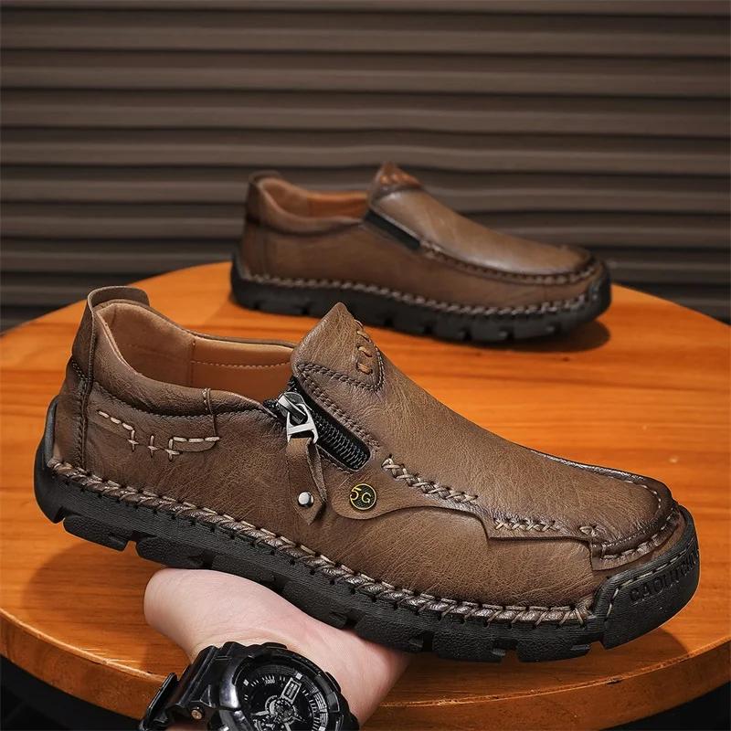 High Quality Men Casual Leather Shoes Flat Designer Loafers Trend Brand Business Shoes Antiskid Slip On Comfortable Outdoor Shoe