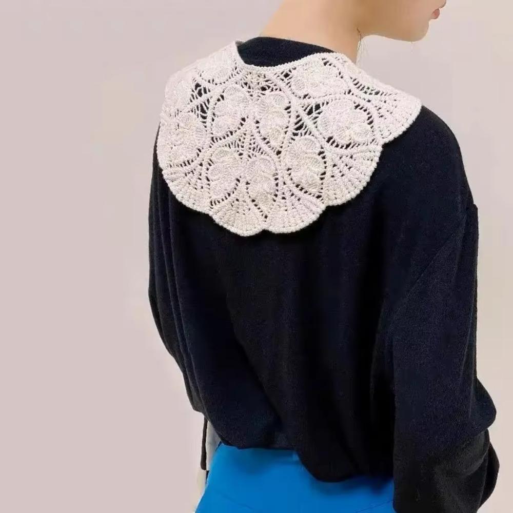 Sweet Solid Color Crochet Detachable Collar Korean Style with Knot Design Leaf Pattern Shawl Hollowed-out Thin Shawl Summer