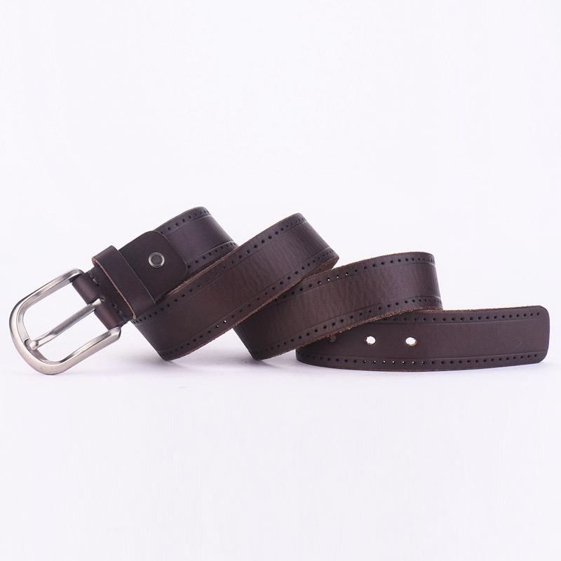 Manufacturer Direct Sales Top Layer Cowhide Men's Genuine Leather Belt Amazon Hot Item Washed Casual Retro Needle Buckle Belt