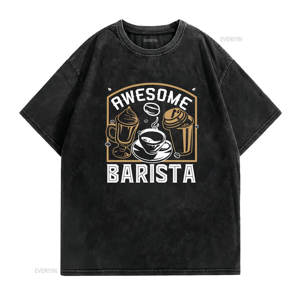 Barista T Shirt Fun for Vintage Washed Streetwear Breathable Unisex Stretched Fashion Slightly Versatile Soft Homme Casual