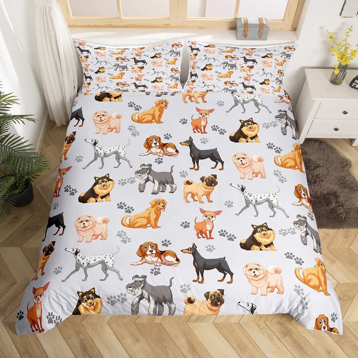 

Kids Cute Dog Bedding Set Cartoon Dogs Comforter Cover for Boys Girls Children Pet Puppy Animal Polyester Duvet Cover EU Single(135x200cm)