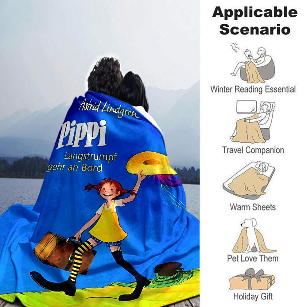 Pippi Goes Board Flannel Blanket Super Soft Warm Cozy Blanket For Sofa Bed Office Travel Allseason Home Decor Gift