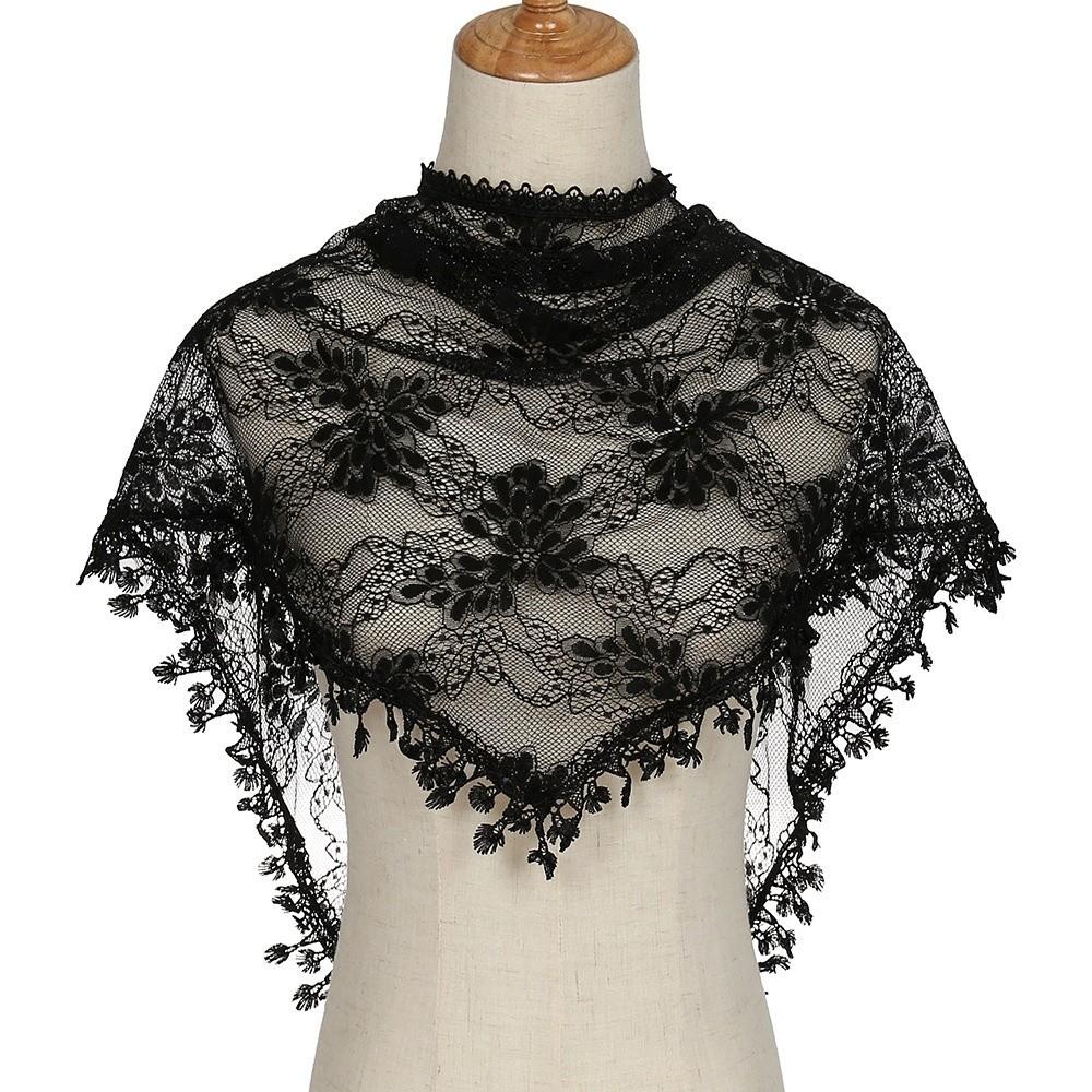 

Casual Vintage Lace Flower Hair Scarf Shawl Thin Chic Style Bandanas for Women Cute Bohemian Triangle Head Scarf Pastoral Style чёрный
