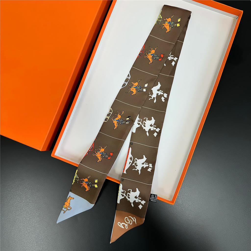 Gorgeous Saddle Twill Silk Scarf Women Fashion Scarf Luxury Skinny Bag Scarves Brand Design Foulard  Neckerchief Hair Headband