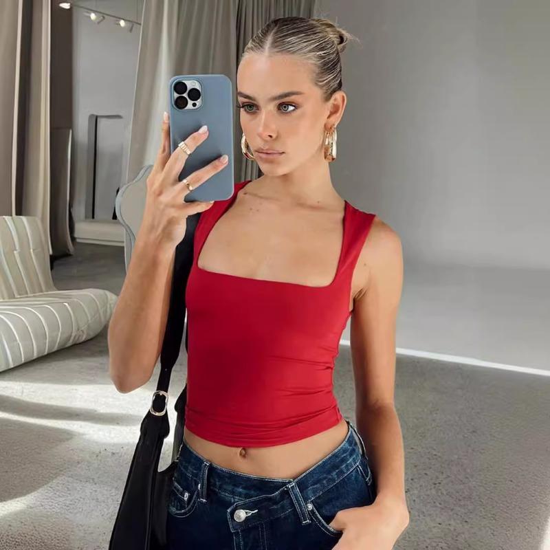 Women Y2k Sexy Casual Square Neck Slim Fit Sleeveless Cropped Tank Top