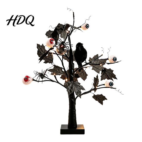 Lampade Natalizie da Tavolo Albero di Halloween Luce LED Ramo Nero Illuminato con Occhio di Fantasma Zucca Ragno USB Festival Luci da Interno Oggetti di Scena e Batteria