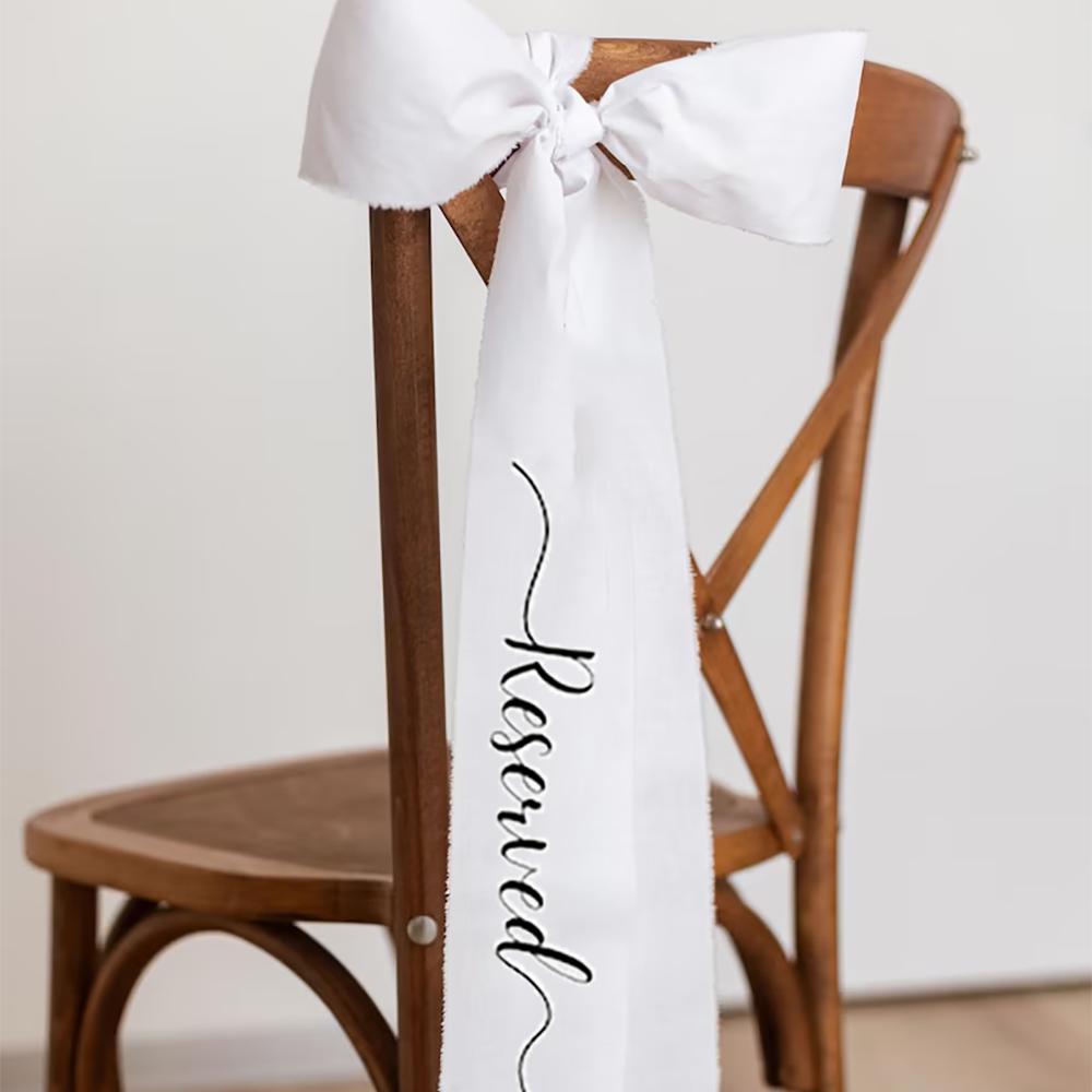 5Pcs Wedding Chair Seating Ribbon Reserved Chair Bow Ribbon Seating Tag Bridal Shower Memorial Wedding Sign Bachelorette Party