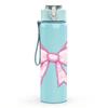1PC Soft Pink Fabric Bow Decor Print 750ml Color Plastic Sports Water Bottle Leakproof Flip Straw Lid Suitable for Sports Office Home Use