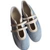Soft Leather Edition~ Retro Round Head Velcro Flat Ballet Shoes Fashion Versatile Blue Light Mouth Mary Jane Single Shoes