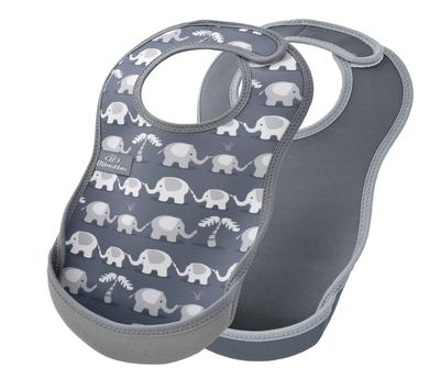 Bibetta Washable for Baby Ultra Gray (Bibetta) Bib, Sleeveless, Food, Daycare, Bib, 2-Pack, Elephant/Cool