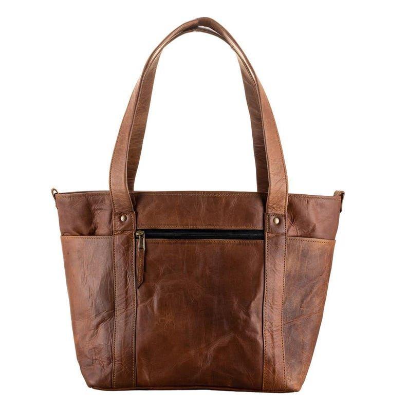 Handmade Leather Tote Bag: Vegetable-Tanned Work Bag, Laptop Handbag