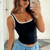 Y2K Women Summer Strap Square Collar Color Block Causal Slim Fit Vest Bare Midriff Tank Top