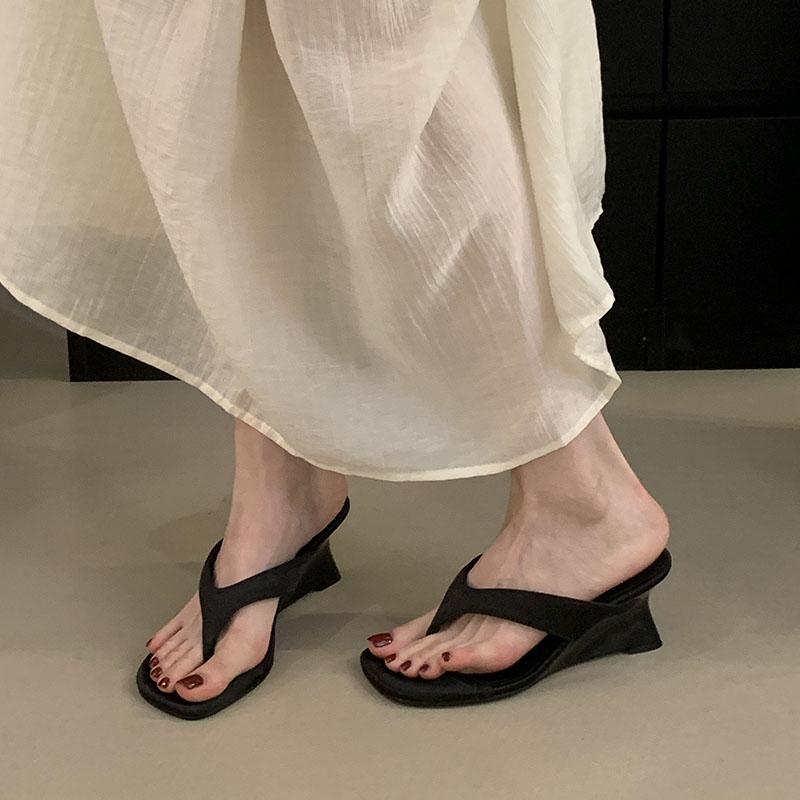 Fashion 2025 New Fashion Silk Women Wedges Sandals Shoes Female Heeled Footwear Shallow Ladies Wedges Sandals Slippers Shoes Flip flops