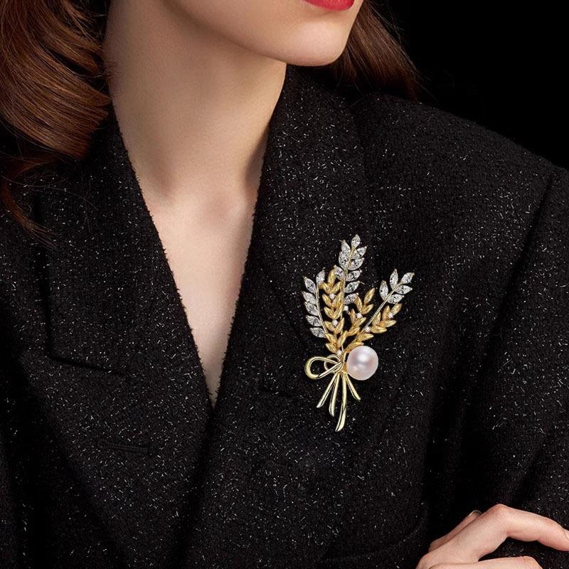 Retro Wheat Ear Brooch for Women, Elegant Pearl Brooch, Light Luxury and Niche Design Sense Brooch