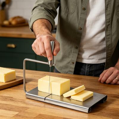 Käsehobel mit Edelstahl-Schneidebrett und verstellbarem Draht Professioneller Butter-Käseschneider Mehrzweck-Küchenschneider