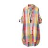 Women's Plaid Shirt Casual Blouses Woman Tops for Women Long Sleeve Long Sleeve Shirts Chic Blouse Check Linen Cotton Clothing